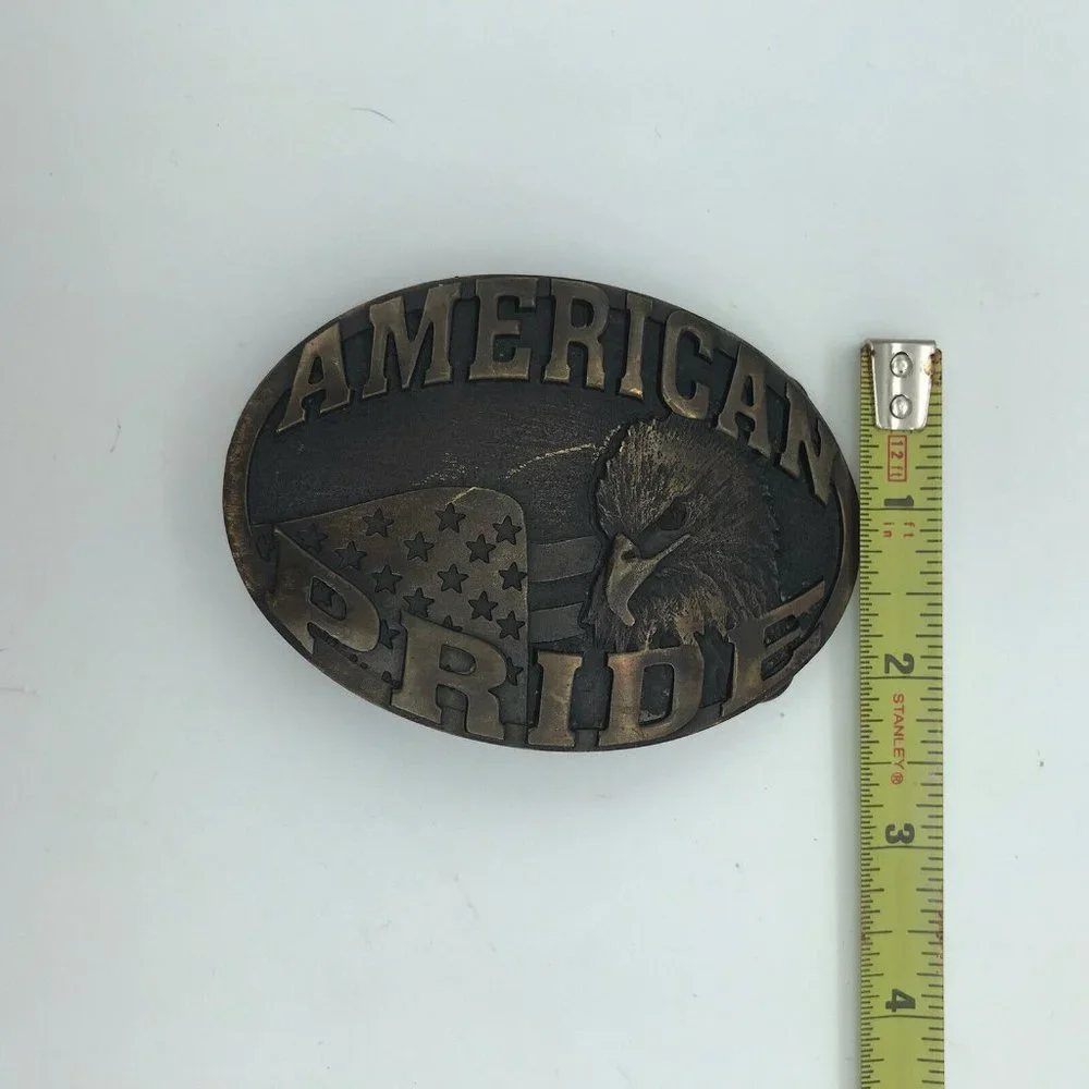 VTG Montana‎ Silversmiths Brass Belt Buckle American Pride Eagle Flag